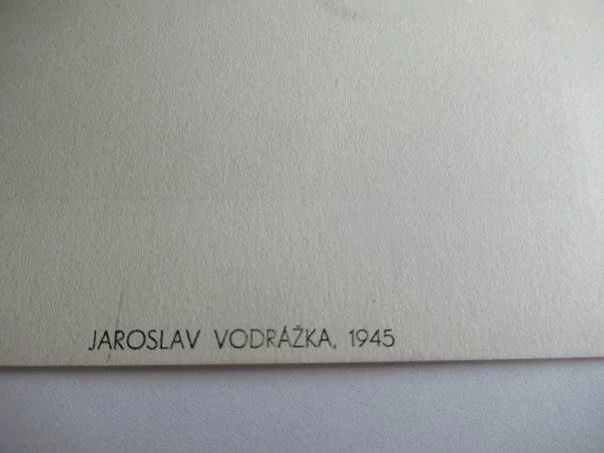 Exlibris Fr. Erbert – Jaroslav Vodrážka, 1945 – originální dřevořez, motiv poutníka v klobouku s hradem Trosky, grafický list 21x14 cm, exlibris 15x11 cm