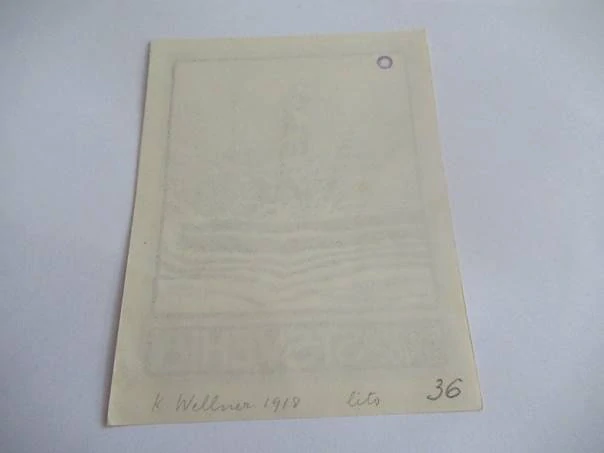 Exlibris Ing. St. Švehla – Karel Wellner, 1918 – originální litografie L1, motiv kašny v Olomouci v zimě, 11,5x9 cm