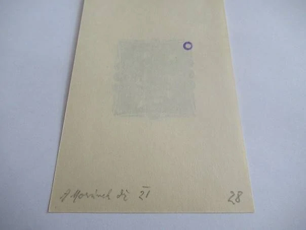 Exlibris M – Jaroslav Vodrážka, 1921 – originální dřevoryt X2, motiv iniciály v plamenech, 11,5x7,5 cm