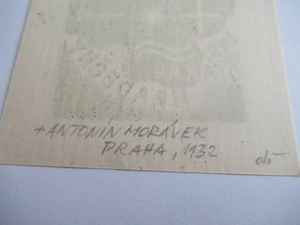 Exlibris Ing. Otakar Hradečný – Antonín Morávek, 1932 – originální dřevoryt X2, elektrotechnický motiv, 7,5x6,5 cm