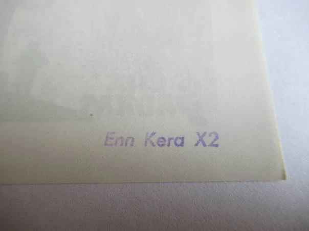 Exlibris – Eha Adam – Enn Kera – Lodní přístav s kotvou a postavou – 8×6,5 cm – dřevoryt (X2)
