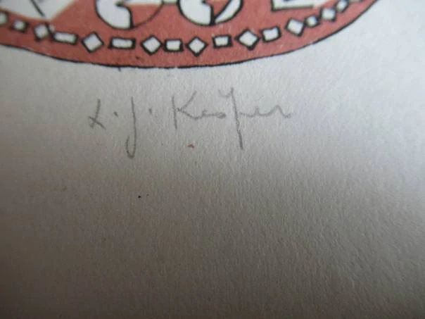 Exlibris – Edvard Smejkal – Ladislav Josef Kašpar – Stylizovaný ženský akt v kruhu – 14×11 cm – barevný dřevoryt (X2)
