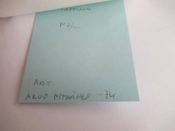 Exlibris – Kari Rinrala – Arvo Pitkänen – motiv: Krajina s letícími ptáky, Laponsko – 10×6,5 cm – dřevoryt (podkladový list 15×10,5 cm)