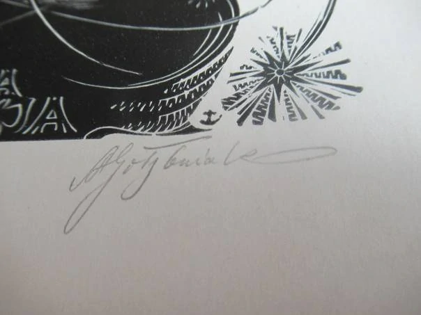 Exlibris – Marta Matyja – Antoni Gołębniak – motiv: Abstraktní kosmická a vědecká kompozice (U-Ra) – 12×10,5 cm – dřevoryt (X2)