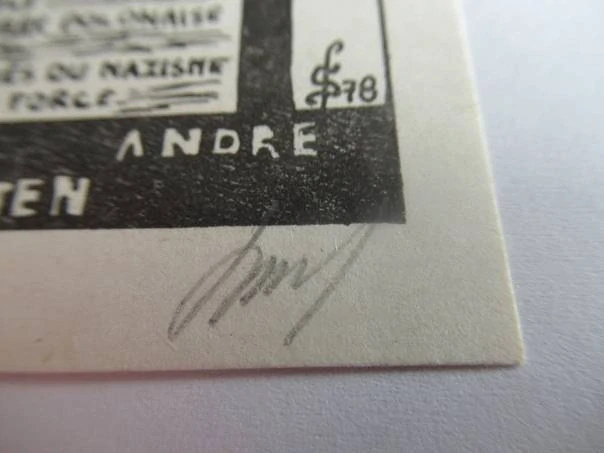 Exlibris – Andre Hohengarten – Nečitelný autor – motiv: Památník obětem nacismu s motivem kříže – 12×7,5 cm – linoryt