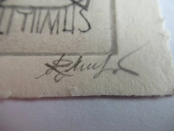Exlibris – Richard Mutso – Nečitelný autor – motiv: Abstraktní geometrická maska (tvář) – 7,5×6,5 cm – hlubotisk (lept)