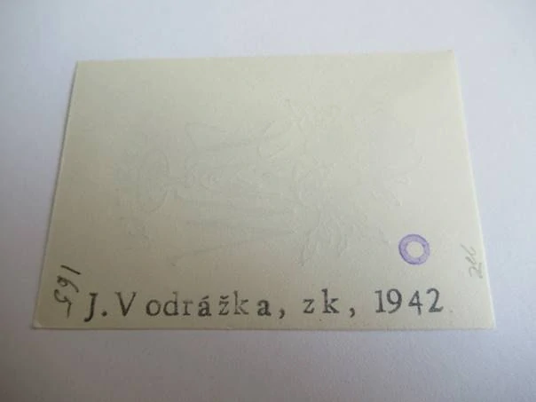Exlibris – ML – J. Vodrážka – motiv: Květiny ve sklenici na stopce – 7×5 cm – zinkografie (zk) – 1942