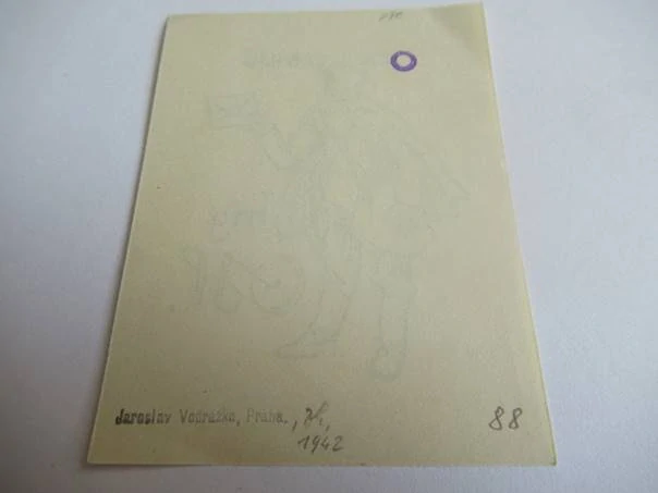 Exlibris – Ing. O. H. – Jaroslav Vodrážka – motiv: Pošťák (listonoš) s dopisem – 8,5×6,5 cm – zinkografie (zk) – 1942