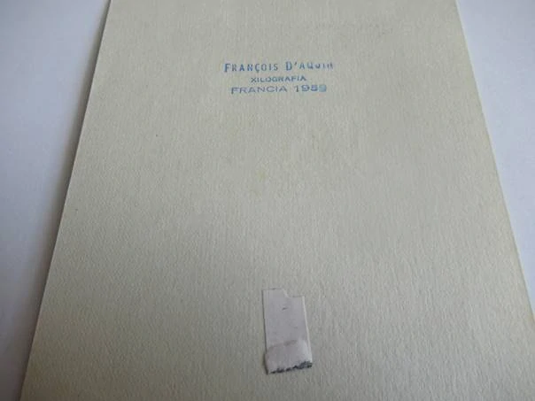 Exlibris – Juan Arturo Sedó Ragull – François D'Aquin – motiv: Tanečnice kankánu u Moulin Rouge (Paříž) – 13,5×9,5 cm – dřevoryt (X2) – 1959