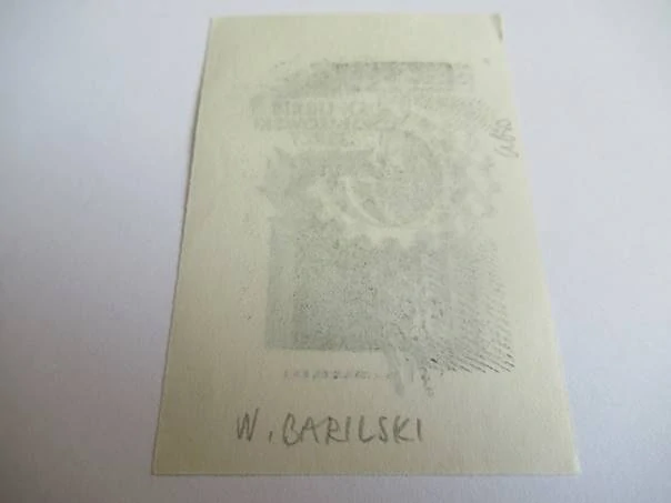 Exlibris – Kołakowski Jerzy – W. Barylski – motiv: Ozubené kolo, kladivo a trnová ratolest – 8×5,5 cm – dřevoryt (X2)