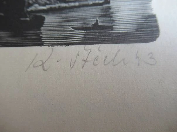 Z knih Jaroslava Hese – Karel Štěch – motiv: Hrad Zvíkov nad vodní hladinou s českým lvem – 13,5×10,5 cm – dřevoryt (X2) – 1943