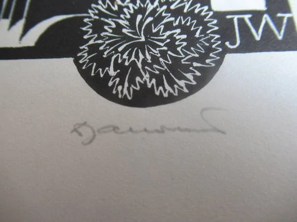 Exlibris – L. Lamač – Dušan Janoušek – motiv: Avantgardní kompozice s mužským portrétem, ženským aktem, okem a květem karafiátu – rozměry 14,5×10,5 cm – dřevoryt (X2) – rok 1981