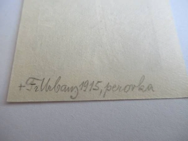 Exlibris – Ivo Urban – František Urban – Svatý Václav se štítem a korouhví – perokresba, 6×4,5 cm