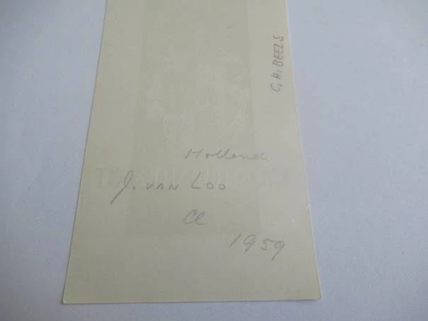 Exlibris – Wilhelmy van Hasselt – J. van Loo – Heraldický znak s přilbicí – linoryt (X3), 12×6 cm