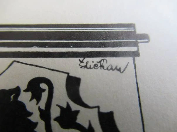 Exlibris – Jarka Reichl – Jaroslav Štička – Typografické tiskařské náčiní s českým lvem – zinkografie, 11×8,5 cm