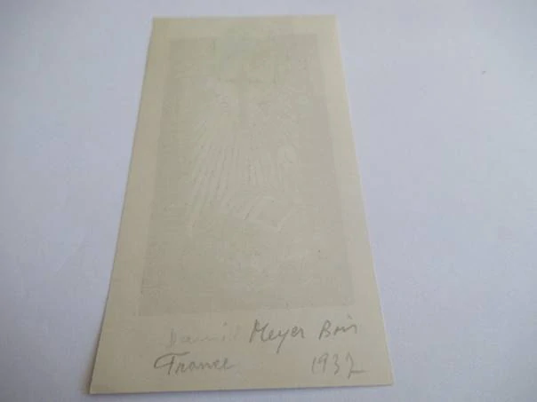 Exlibris – Roger Meyer – Daniel Meyer – Oltář s rozevřenou knihou, svící a křížem – dřevoryt (X2), 12×6,5 cm