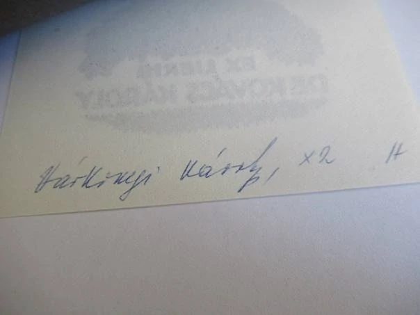 Exlibris – Dr. Kovács Károly – Várkonyi Károly – Rozsévač na poli s klíčícím plodem – dřevoryt (X2), podkladový papír 21×14 cm