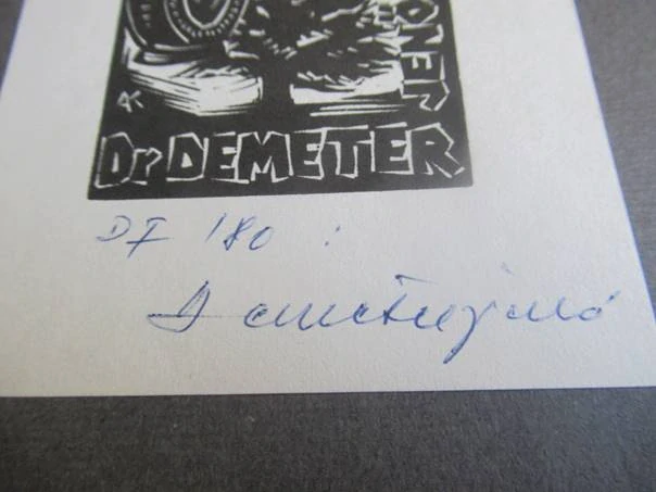 Exlibris – Károly Andruskó – Károly Andruskó – linoryt (X3), podkladový papír 20,5×14 cm