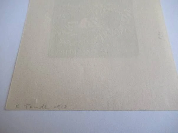 Exlibris – Knížka Mařenky Hausnerové – R. Tondl – Milenci v trávě pod stromem – dřevoryt / linoryt (X), 14×11,5 cm