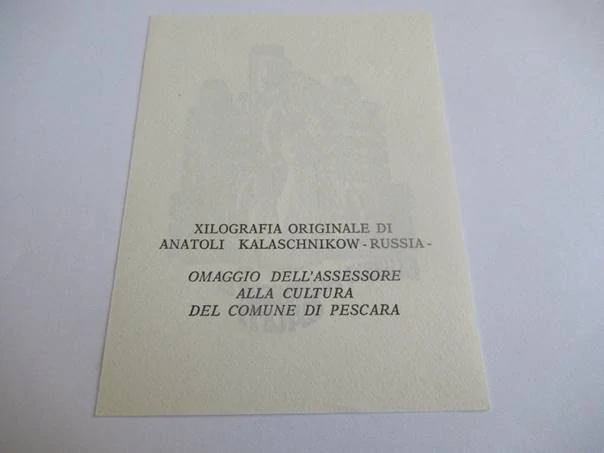 Exlibris – Francesca & Cauti – Anatolij Kalašnikov – Matka s dětmi v přístavu před moderní architekturou – dřevoryt (X2), 10×7,5 cm