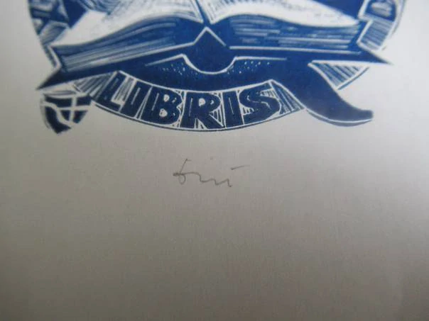 Exlibris – Agatha Heeren – Jerzy Drużycki – Don Quijote a větrný mlýn – původní plastoryt (X6), 14×9 cm