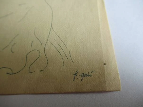 Exlibris – Mercé Galí Alsina – Francesc d’A. Galí – Hudební motiv (Ex-Musicis) s harfistkou a pěvcem – zinkografie / perokresba, 14,5×11,5 cm
