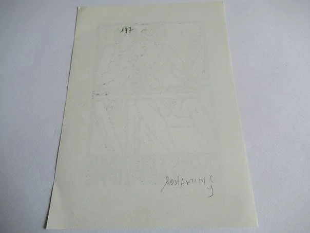 Exlibris – Mario de Filippis – Costante Costantini – Exlibris culinaris (Pár u stolu) – původní linoryt (X3), 14,5×10,5 cm