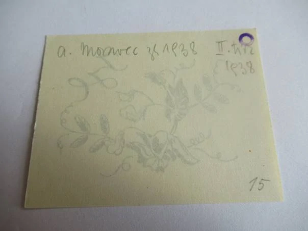 Exlibris – Iže – Alois Moravec – Botanický motiv s kvetoucím hrachorem – původní dřevoryt (X2), 7×5,5 cm