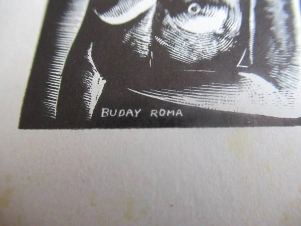 Exlibris – Gianni Mantero – George Buday – Ženský akt s noční scenérií města (Řím) – původní dřevoryt (X2), 8,5×6 cm