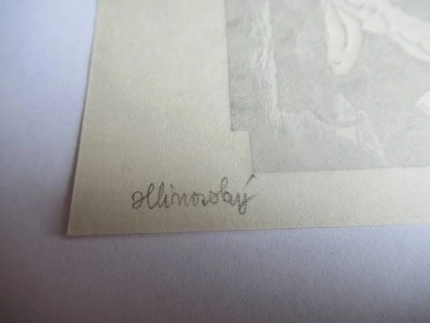 Exlibris – Francesco Carbonara – Charles Favet – Klečící ženský akt s černou kočkou a knihou – původní dřevoryt (X2), 9,5×7,5 cm