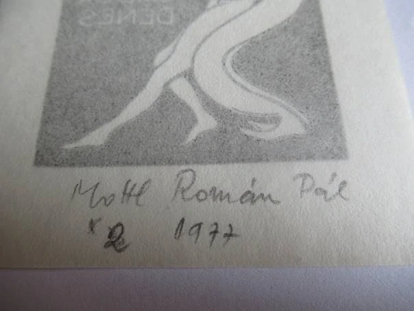 Exlibris – Gábor Dénes – Mottl Román Pál – Tančící milenci – původní dřevoryt (X2), 10×8 cm