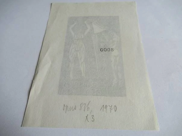Exlibris – Jørgen Vils Pedersen – Sprcha a muž s knihou (Akty) – původní linoryt (X3), 14,5×10,5 cm