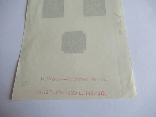 Exlibris / Monogramy – M. B. / W. B. / Bosch – Hubert Woyty-Wimmer – Soubor tří kaligrafických značek – původní dřevoryty (X2), 13×10,5 cm