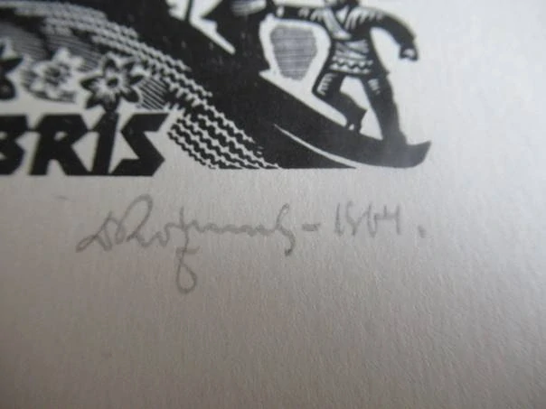 Exlibris – Bieļu ģimene – Dainis Rožkalns – Riga, 1964 – původní dřevoryt (X2) – 11×10,5 cm