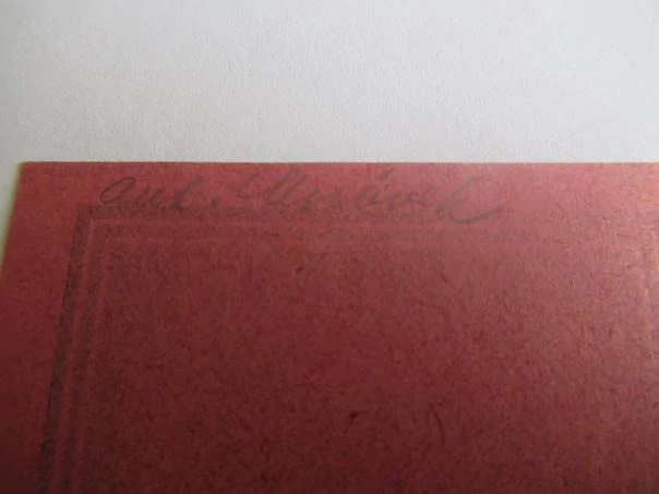Exlibris – M. Matějka – Antonín Morávek – Československo, cca 1940–1950 – původní linoryt / dřevoryt na barevném papíru – 8×6 cm