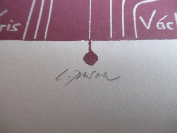 Exlibris – Václav V. – Ladislav Rusek – Československo – původní linoryt (X3) v barvě – 20×12 cm
