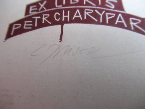 Exlibris – Petr Charypar – Ladislav Rusek – Československo – původní barevný linoryt (X3) na autorské montáži – 20,5×14 cm