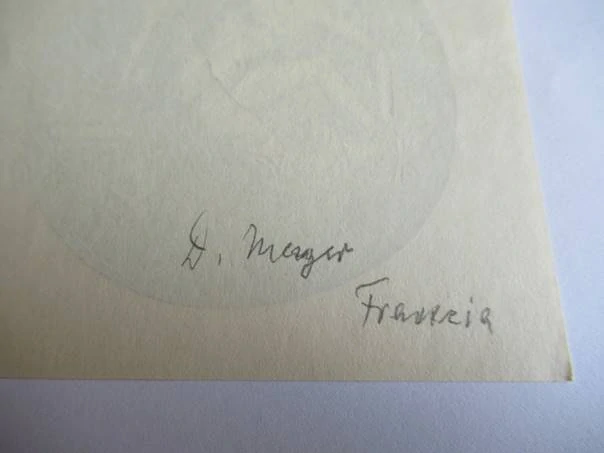 Exlibris – Dr. J. Lenze – Desiré Mergaert – Francie / Belgie – původní dřevoryt (X2) – 9×9,5 cm