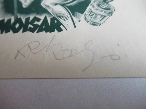Exlibris – E. Moisar – Richard Kaljo – Estonsko, 1968 – původní barevný dřevoryt (X2) – 11×8,5 cm