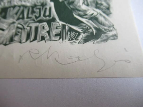 Exlibris – Kalju Matrei – Richard Kaljo – Estonsko, 1967 – původní barevný dřevoryt (X2) – 10×8 cm