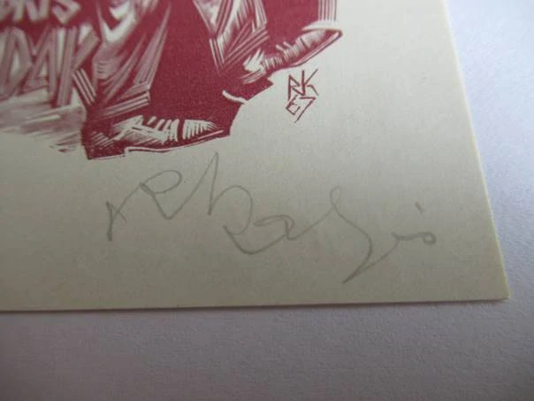 Exlibris – Edgar Kadak – Richard Kaljo – Estonsko, 1967 – původní barevný dřevoryt (X2) – 10,5×7 cm