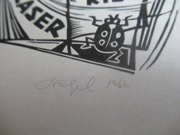 Exlibris – Leho Klaser – Silvi Väljal – Estonsko, 1966 – původní linoryt (X3) – 9×8,5 cm