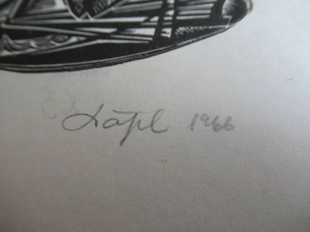 Exlibris – Kai – Silvi Väljal – Estonsko, 1966 – původní linoryt (X3) – 13,5×9 cm