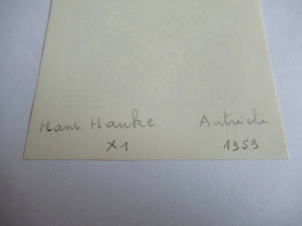 Exlibris – Paul E. Marchandise – Hans Hauke – Rakousko, 1959 – původní dřevořez (X1) – 10,5×7,5 cm