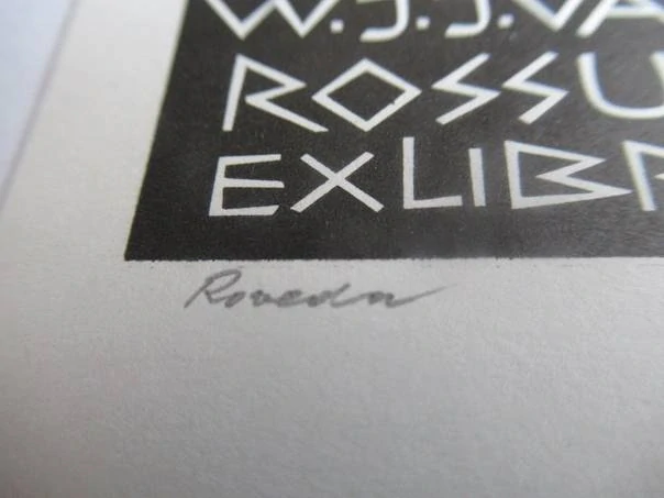 Exlibris – W. J. J. van Rossum – Roland Roveda – Francie / Nizozemsko, 1965 – původní linoryt (X3) – 10×7 cm