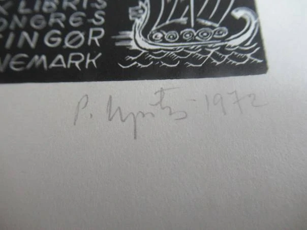 Exlibris – 14. Internationale Ex Libris Kongres Helsingør – Pēteris Upītis – Lotyšsko / Dánsko, 1972 – původní dřevoryt (X2) – 13,5×10 cm