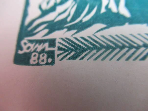 Původní sběratelská novoročenka PF 1989 Libuše a Rudolf Pivcovi – motiv Madony a hradu Potštejn (18 × 9 cm)
