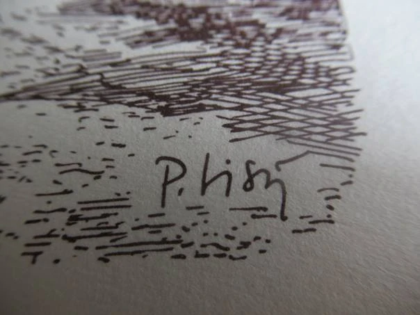 Původní sběratelská novoročenka p. f. 1983 Karel Majer – motiv restaurace Vikárka na Pražském hradě, báseň G. Apollinaire (19 × 13,5 cm)