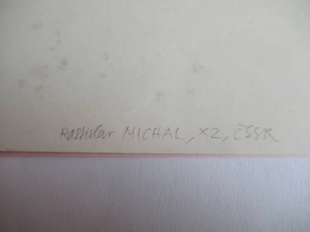 Původní sběratelská novoročenka PF 1966 Vlasta a Vladislav Kohoutovi – autor Rastislav Michal, dřevoryt X2 (15 × 10,5 cm)