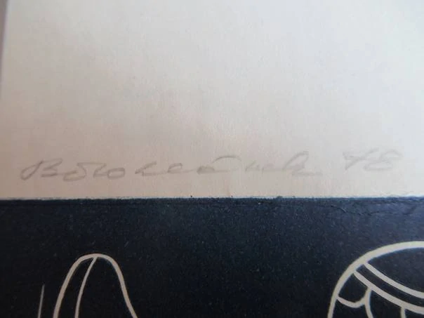 Původní sběratelská novoročenka PF 1979 Jaroslava a Josef Dolívkovi – tříkrálový motiv, autorská signovaná grafika (20,5 × 9 cm)